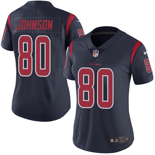 Women's Limited Andre Johnson Nike Jersey Navy Blue - #80 Rush NFL Houston Texans